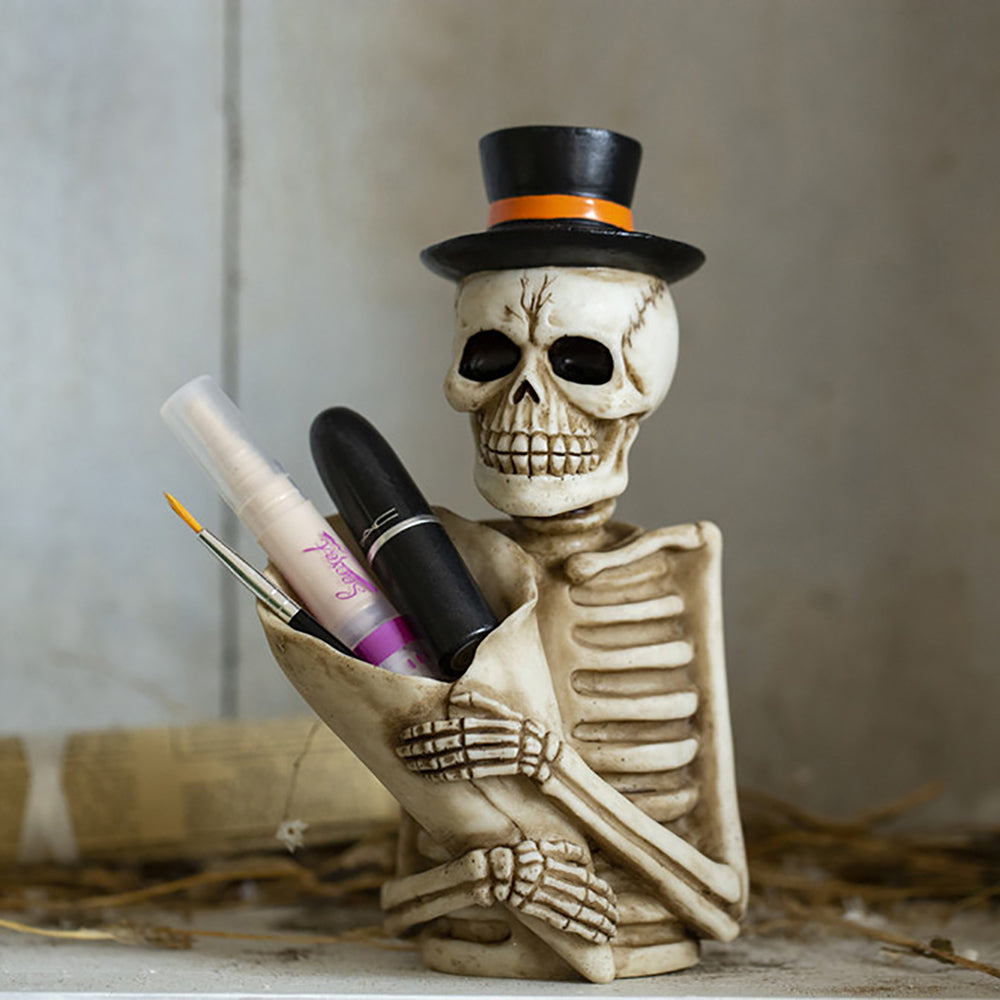 Halloween Skull Statue Pen and makeup Holder Desk Decoration for men and women
