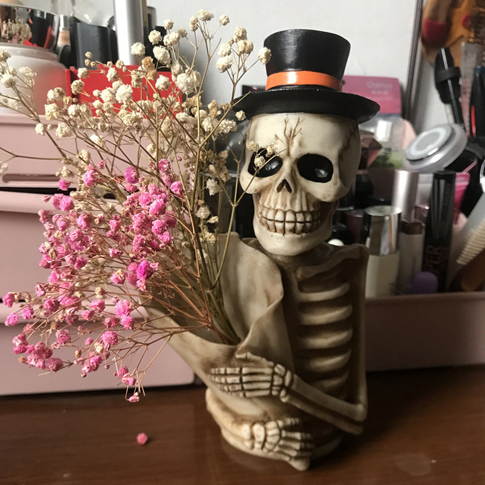 Halloween Skull Statue Pen and makeup Holder Desk Decoration for men and women