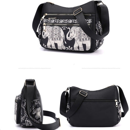 Elephant Print Nylon Canvas Shoulder Bag