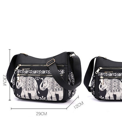 Elephant Print Nylon Canvas Shoulder Bag