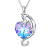 Cat Pendant Heart Shaped Crystal Necklace