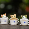 8 Items Cute Cartoon Teacup Cat Decoration