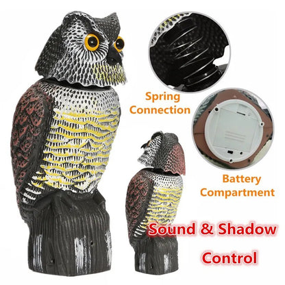 Owl Statue Scare Bird Rotating Head Sound Protection