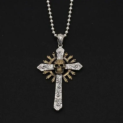 Skull Cross Pendant Gold Color Necklace