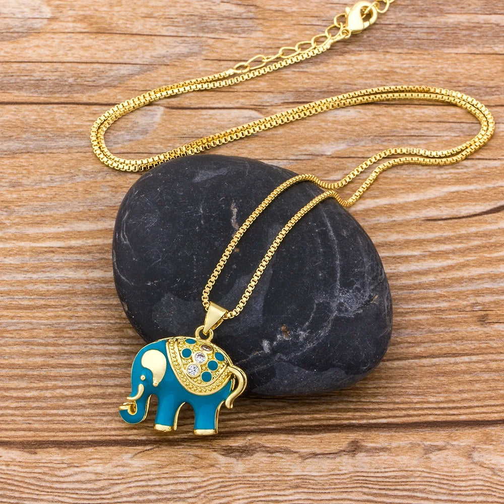 Elephant Pendant Copper Zircon Necklace