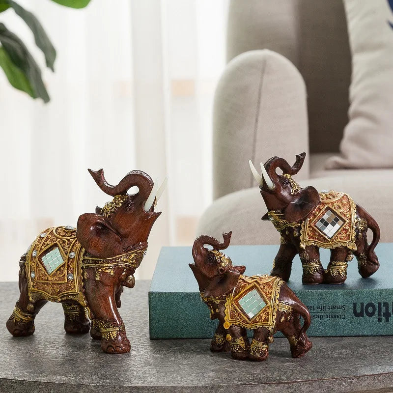 Elephant Gold Color Statue Resin Ornaments