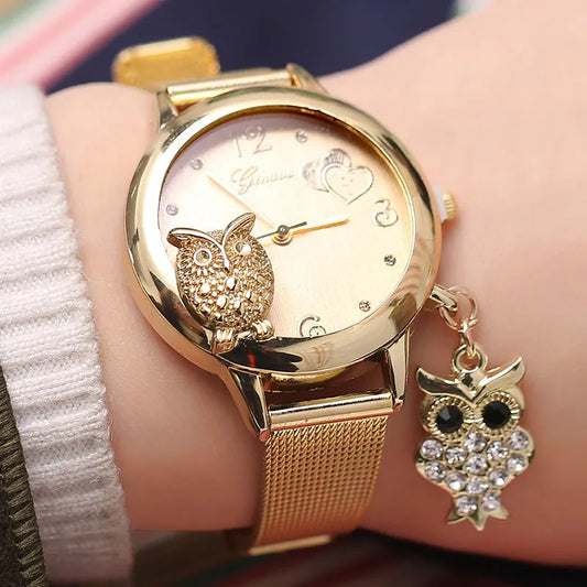 Owl Watches Gold Mesh Band