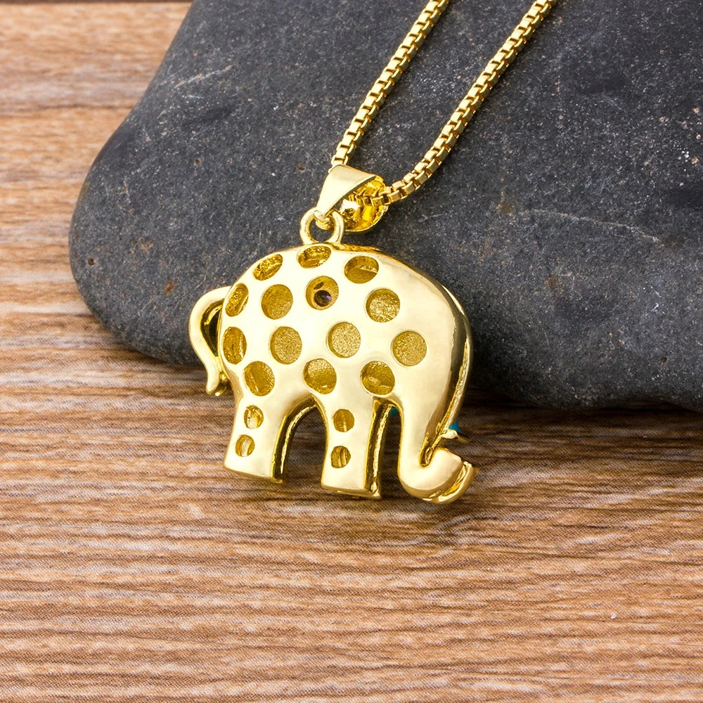 Elephant Pendant Copper Zircon Necklace