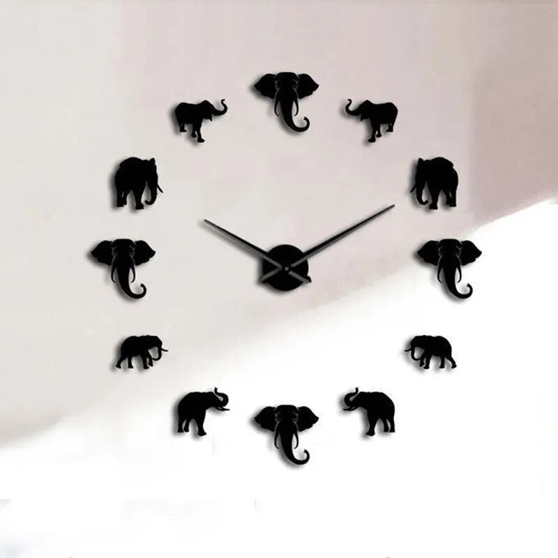 Elephant Wall Clock Large Acrylic Mirror Sticker