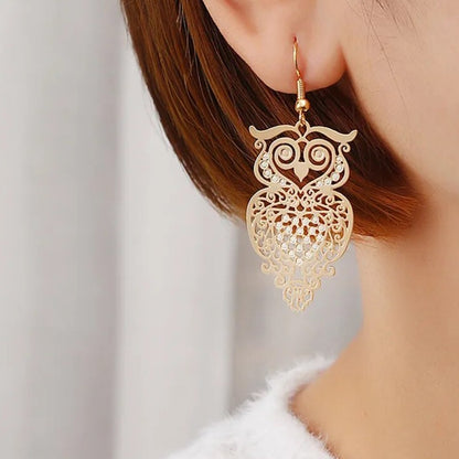 Owl Rose Gold Color Drop Earrings