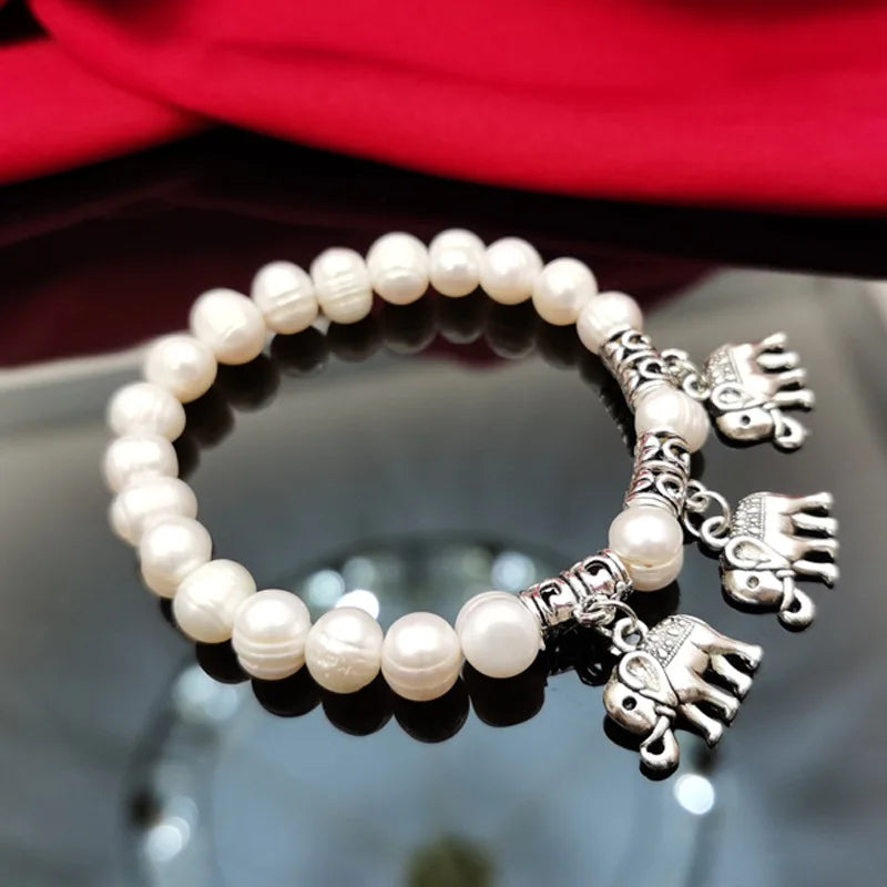 Elephant Silver 925 Freshwater Pearl Bracelet