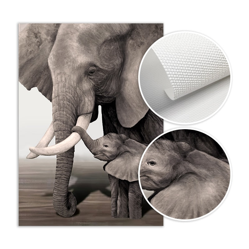 Retro Elephant Prints Poster Black and White Canvas