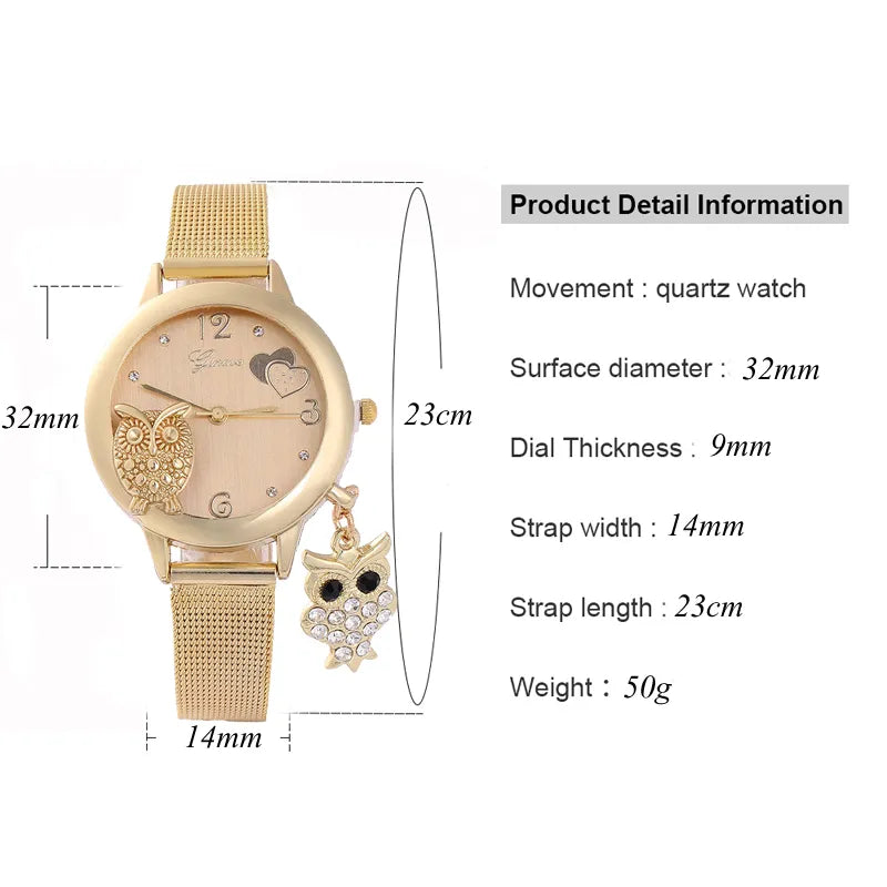 Owl Watches Gold Mesh Band