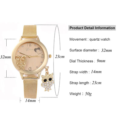Owl Watches Gold Mesh Band