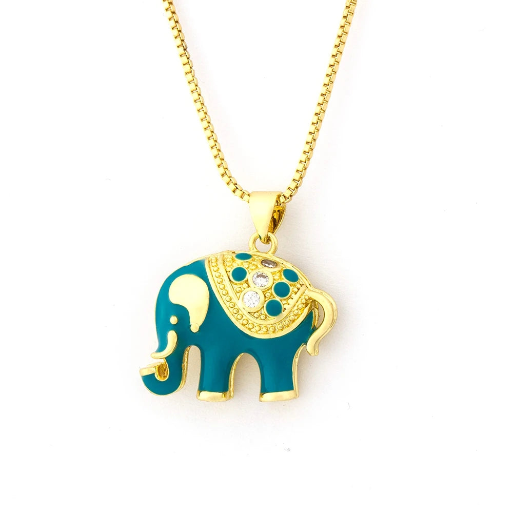 Elephant Pendant Copper Zircon Necklace