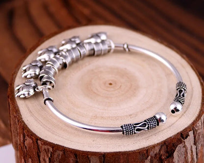 Elephant Sterling Silver Bangle Bracelet