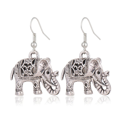 Elephant Long Dangle Earring Silver Color