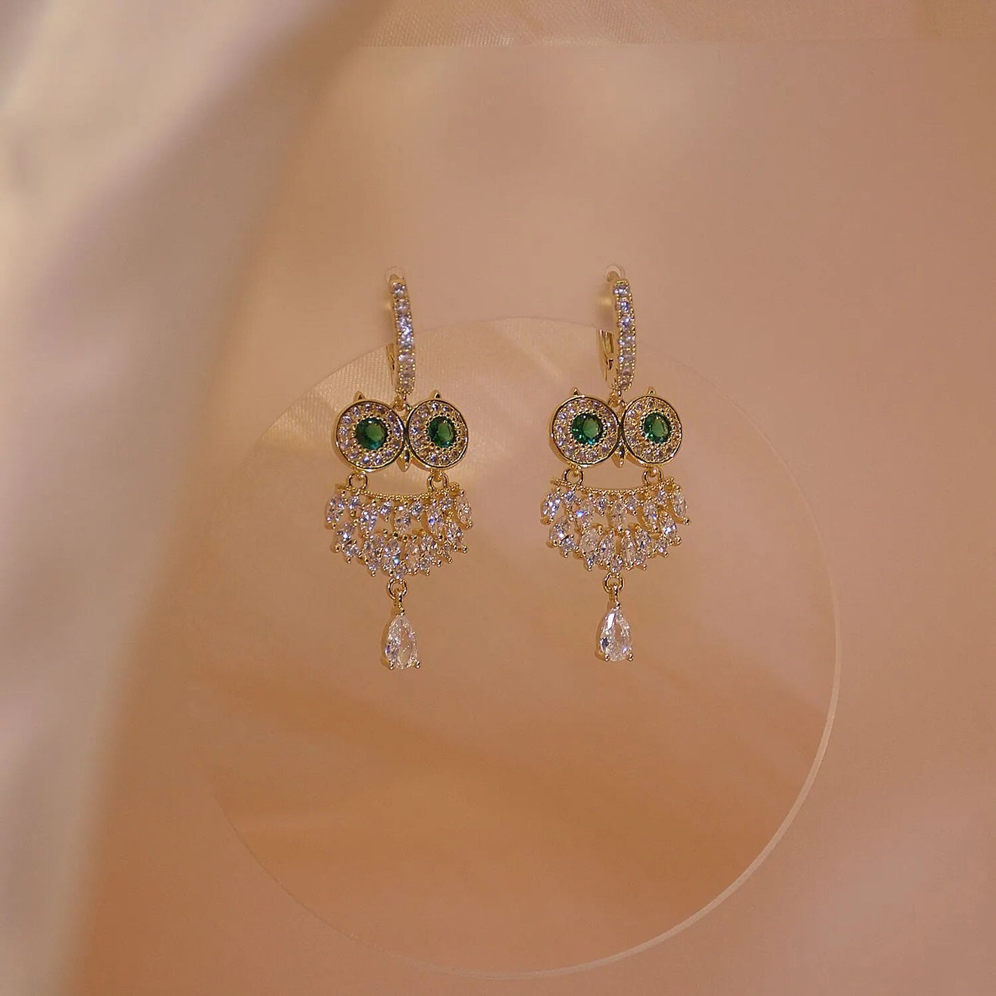 Owl Cubic Zircon Stud Earrings Gold Plated Earrings