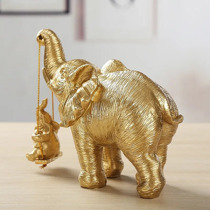 Elephant Father And Baby Resin Figurine