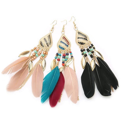 Native Feather Fringed Water Drops Earrings