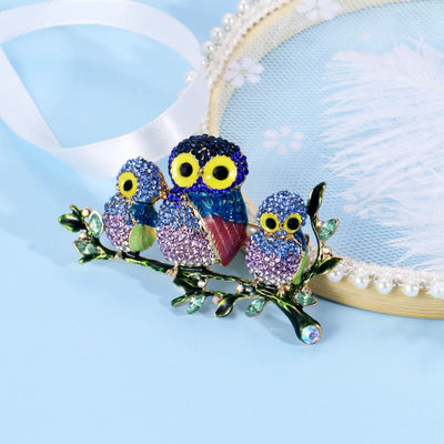 Owls Multicolor Rhinestone Brooches