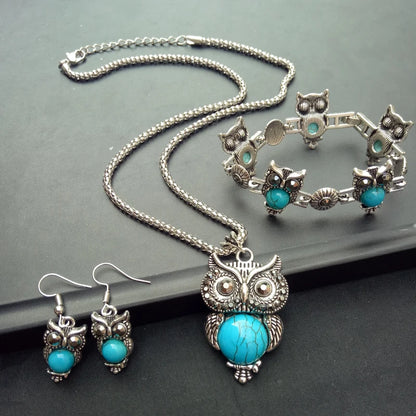 Native Turtle & Owl Necklace Earring Bracelet Set