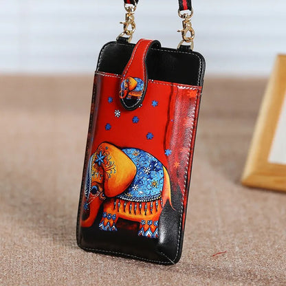 Elephant Print Cell Phone Bag PU Leather Bags