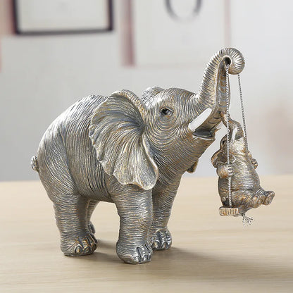 Elephant Father And Baby Resin Figurine