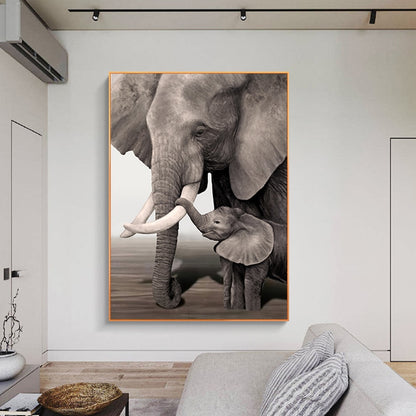 Retro Elephant Prints Poster Black and White Canvas