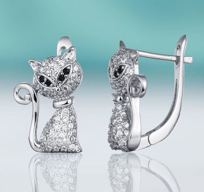 Cat Shape Cubic Stud Earrings