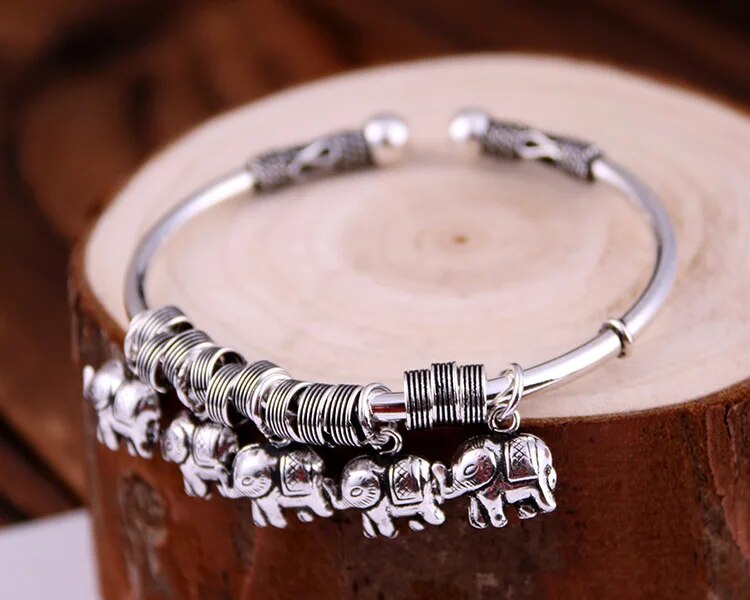 Elephant Sterling Silver Bangle Bracelet