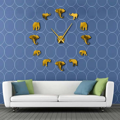 Elephant Wall Clock Large Acrylic Mirror Sticker