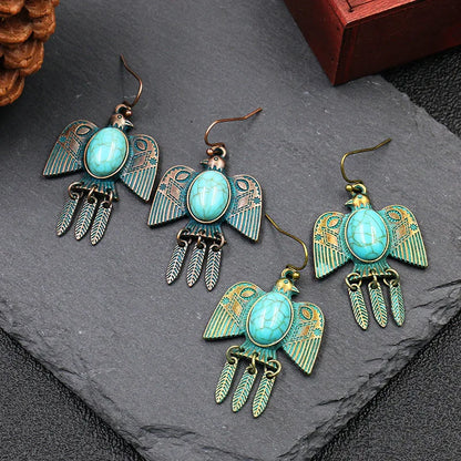 Native Turquoise Dangle Earrings Metal Green Antique