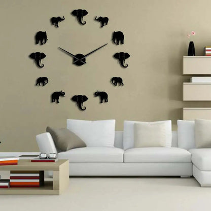 Elephant Wall Clock Large Acrylic Mirror Sticker