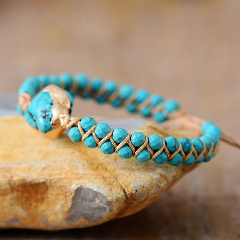 Native Natural Turquoise Stone Bracelet Braided