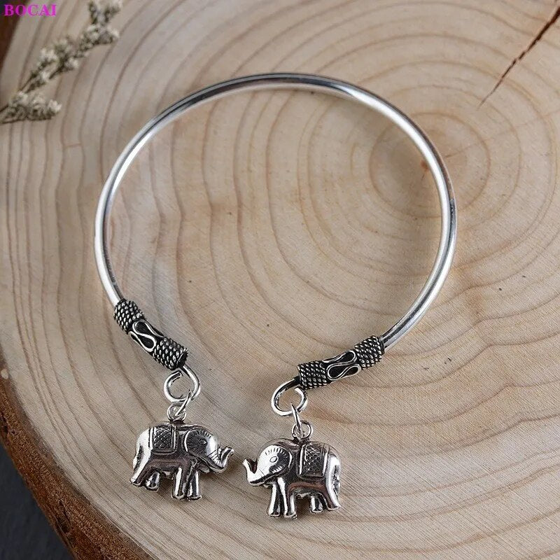 Elephant Sterling Silver Bangle Bracelet