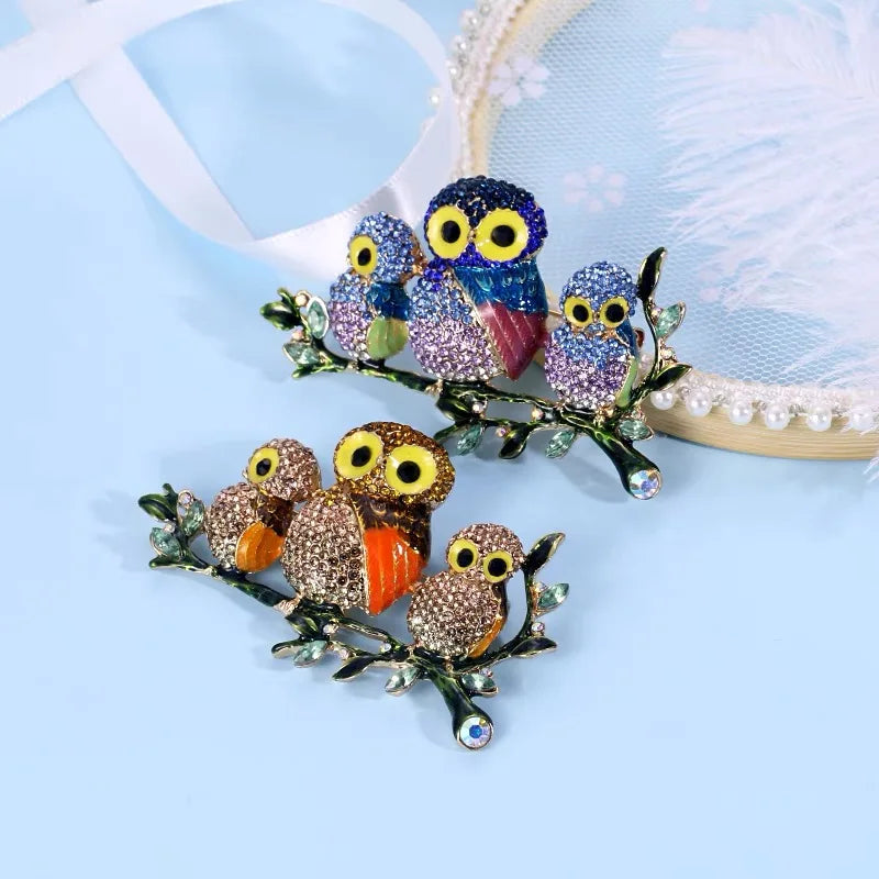 Owls Multicolor Rhinestone Brooches