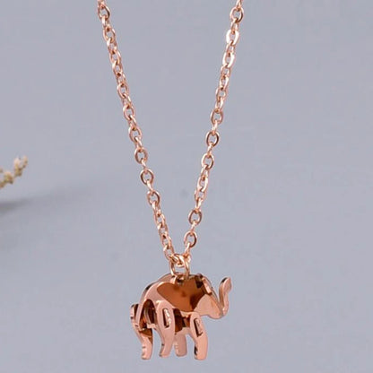 Elephant Pendant Necklace Rose Gold Color Titanium Steel