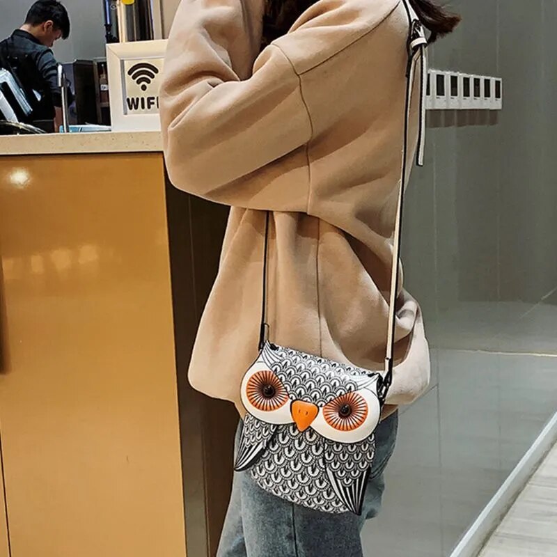 Owl PU Leather Handbag  Crossbody