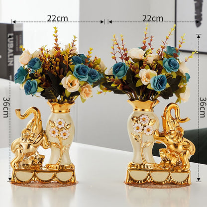 Ceramic Golden Elephant Vase Home Decoration