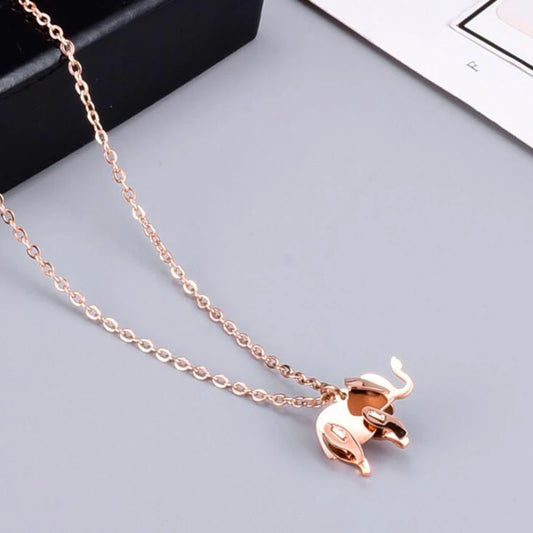 Elephant Pendant Necklace Rose Gold Color Titanium Steel