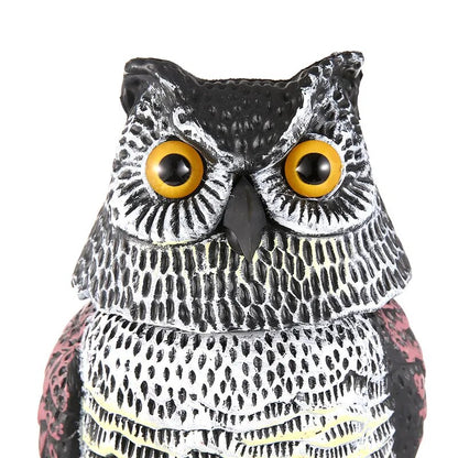 Owl Statue Scare Bird Rotating Head Sound Protection