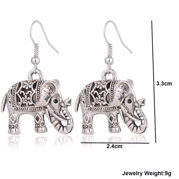 Elephant Long Dangle Earring Silver Color