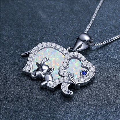 Elephant Pendant Necklace White Blue