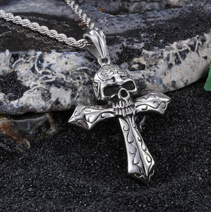 Gothic Skull Cross Pendant Necklace