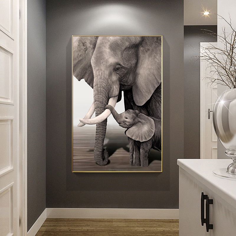 Retro Elephant Prints Poster Black and White Canvas