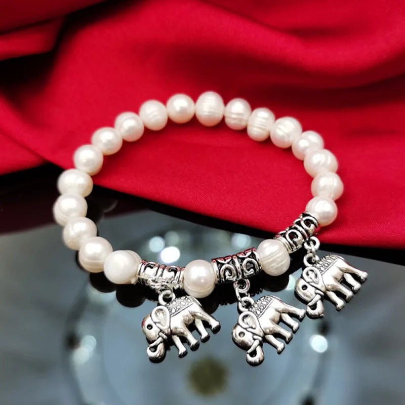 Elephant Silver 925 Freshwater Pearl Bracelet