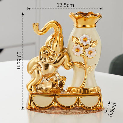 Ceramic Golden Elephant Vase Home Decoration