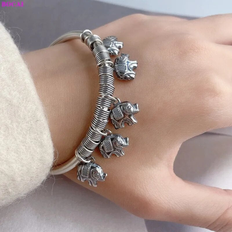 Elephant Sterling Silver Bangle Bracelet