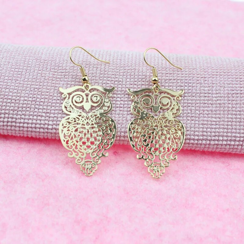 Owl Rose Gold Color Drop Earrings